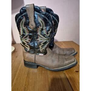 Rio Grande Leather Square Toe Cowboy boots Mens Size 8 black tan and red